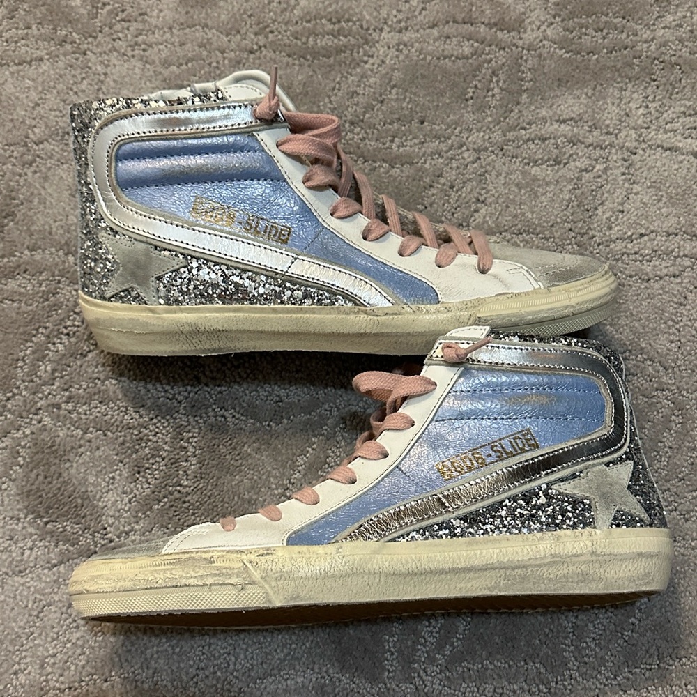 Golden Goose Glitter and Blue High-Top Sneakers. Size 39